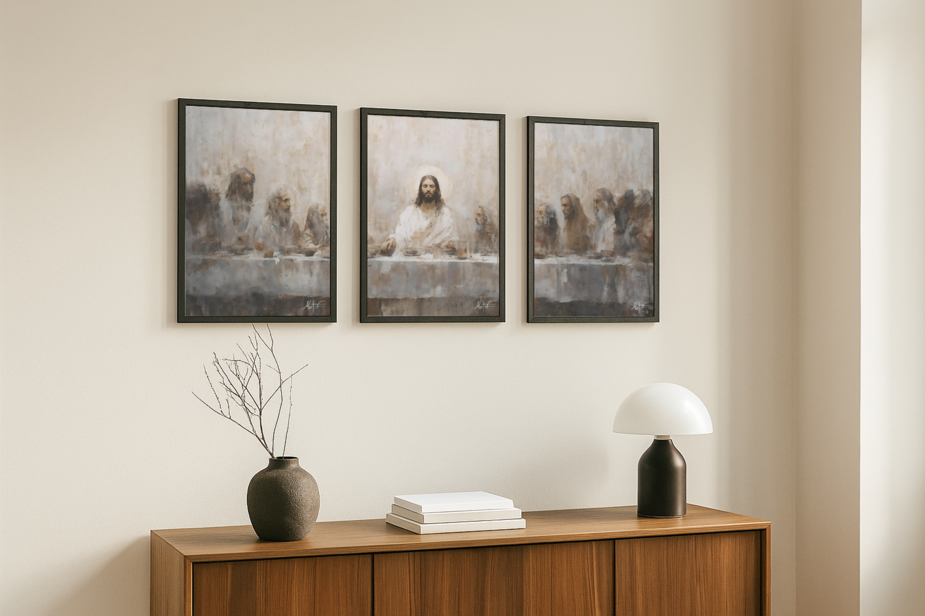 Last Supper Trio in A3 hanging on wall